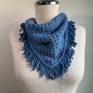 Handmade Crochet Bandana Headscarf Neck Scarf Blue Boho Cottagecore O/S